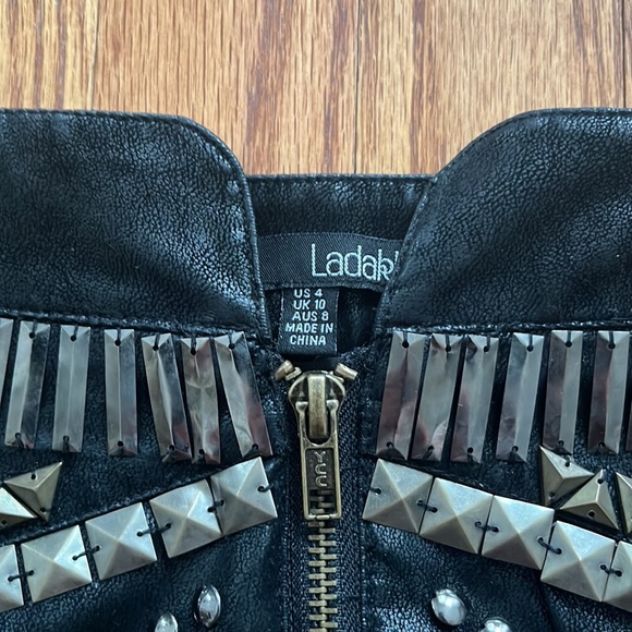 Ladakh Studded Zip-front Leather Skirt - Picture 3 of 4